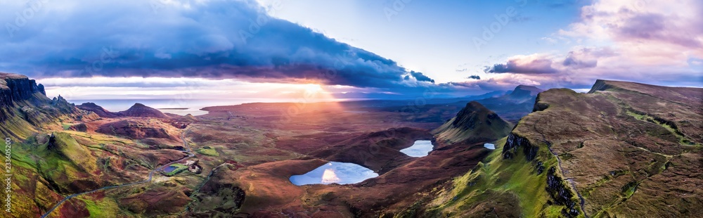 The amazing Quiraing during sunrise- Isle of Skye - Scotland - obrazy, fototapety, plakaty 