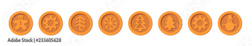 Santa Claus crypto currency Christmas winter new year holiday coins bronze vector set for Christmas Fairs and Markets