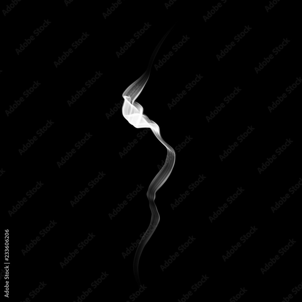 Delicate white cigarette smoke waves on black background. Delicate white cigarette smoke waves on black background.