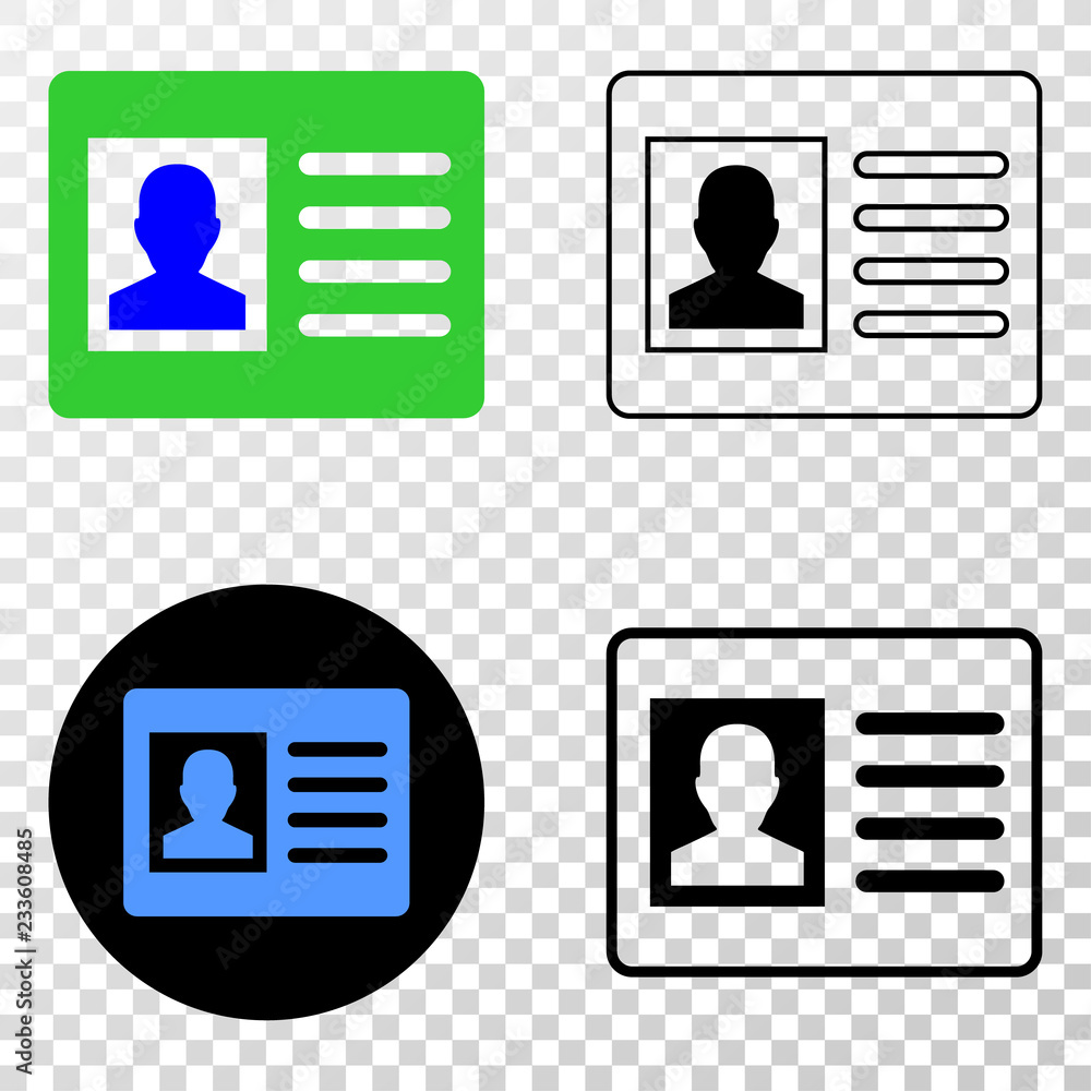 User card EPS vector pictogram with contour, black and colored versions. Illustration style is flat iconic symbol on chess transparent background.