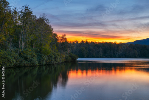 Julian Price Lake sunset along Blue Ridge Parkway in North Carolina 