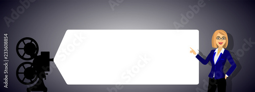 the girl points to the screen of the projector