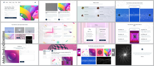 Vector templates for website design, minimal presentations, portfolio with vibrant colorful abstract gradient backgrounds. UI, UX, GUI. Design of headers, dashboard, testimonials, e-commerce page etc.