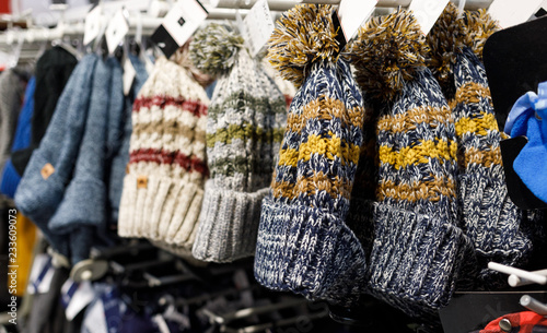 Woolen warm hats in stock at the store