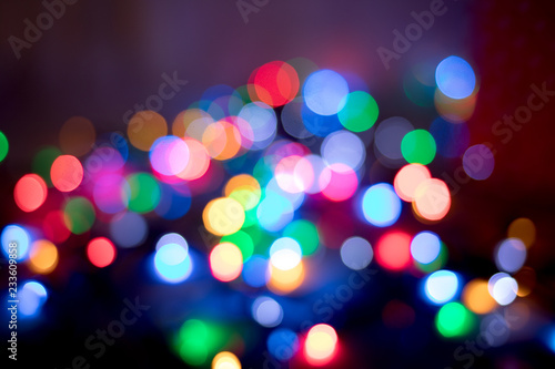 Colorful bokeh background, blurred Christmas lights decorations