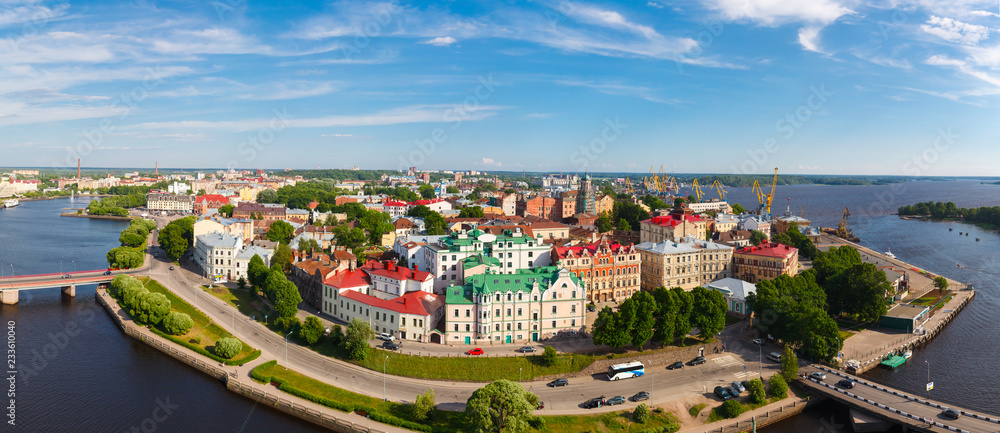 Panoramic views from height of Vyborg fortress, Saint-Petersburg, Russia.