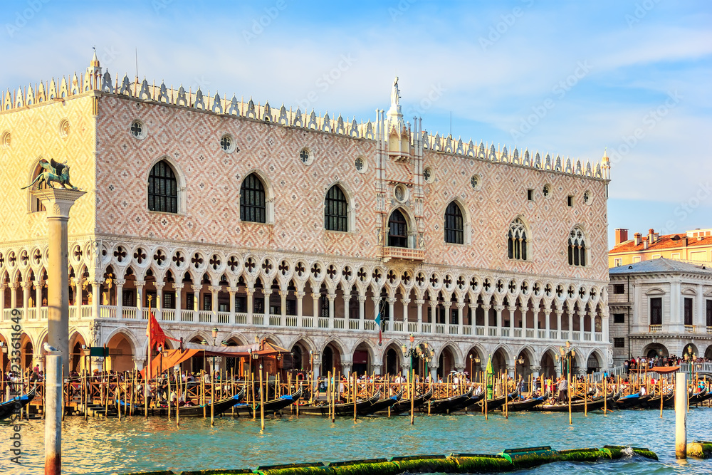Doge's Palace and gondolas pier, Venice, Italy