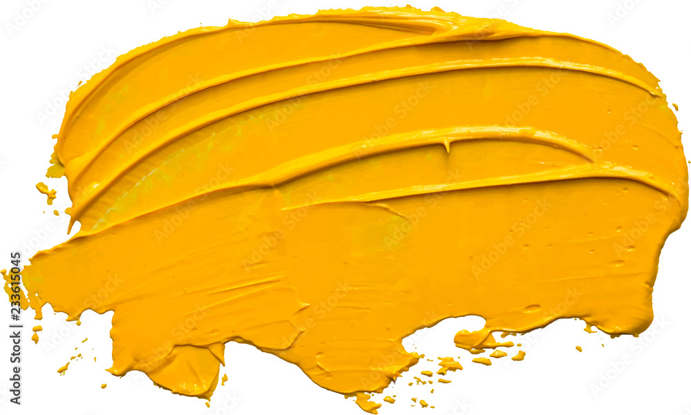 Fototapeta premium Textured yellow oil paint brush stroke,convex with shadows, isolated on transparent background. EPS 10 vector illustration.