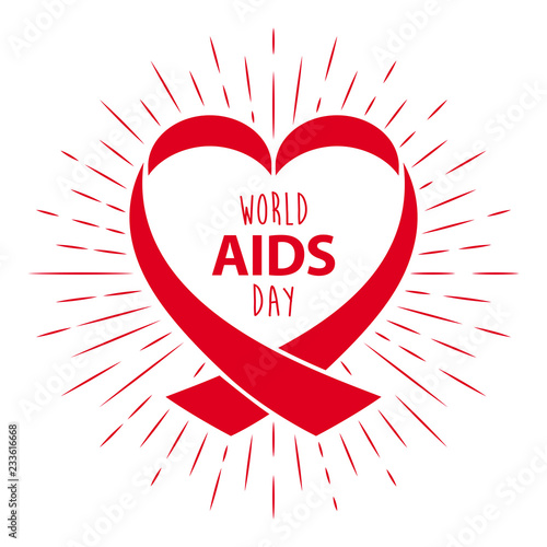 World aids day red ribbon vector illustration. 1st December awareness world day. HIV and AIDS ribbon symbol or emblem badge vector background design template for banner or poster. Stop AIDS