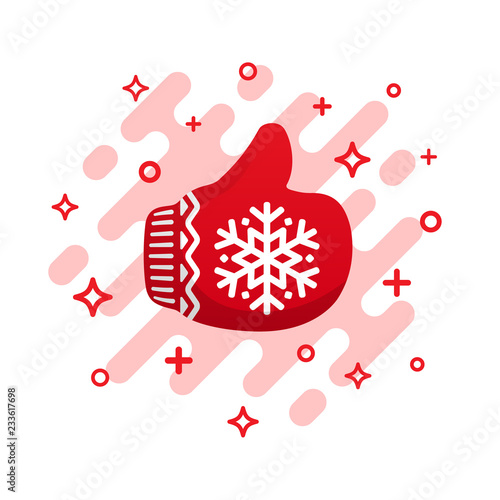 Red mitten thumb up vector icon. Like signs. Red Christmas mitten.