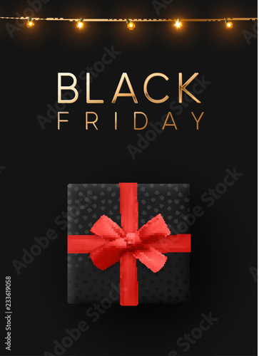 Black Friday Sale. Banner, poster, logo golden color on dark background.