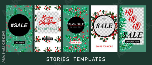 Christmas Instagram stories templates. Clean & Modern. Winter Christmas sale backgrounds. These templates are ideal for fashion, lifestyle and travelling bloggers, boutiques' owners, photographer