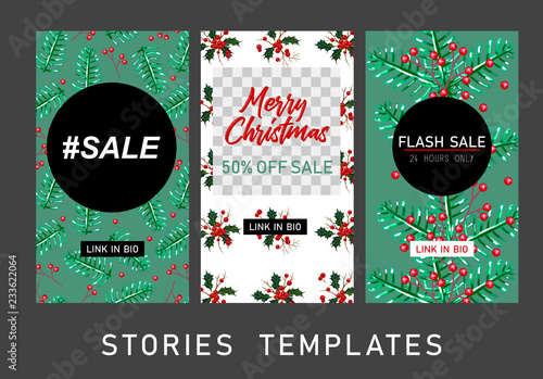 Christmas Instagram stories templates. Clean & Modern. Winter Christmas sale backgrounds. These templates are ideal for fashion, lifestyle and travelling bloggers, boutiques' owners, photographer