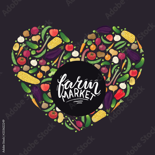 Heart shaped banner with hand-drawn vegetables and lettering