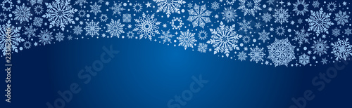Christmas Vector snowflakes web banner blue and silver background with silver snowflakes and copy space