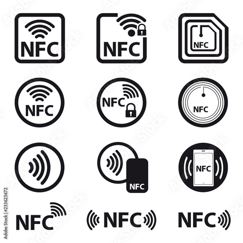 NFC Technology - Icon Set - Vector Illustration - Isolated On White Background photo