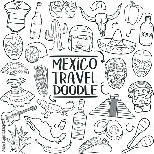 Mexico Travel Tourism Doodle Icon Hand Draw Line Art	