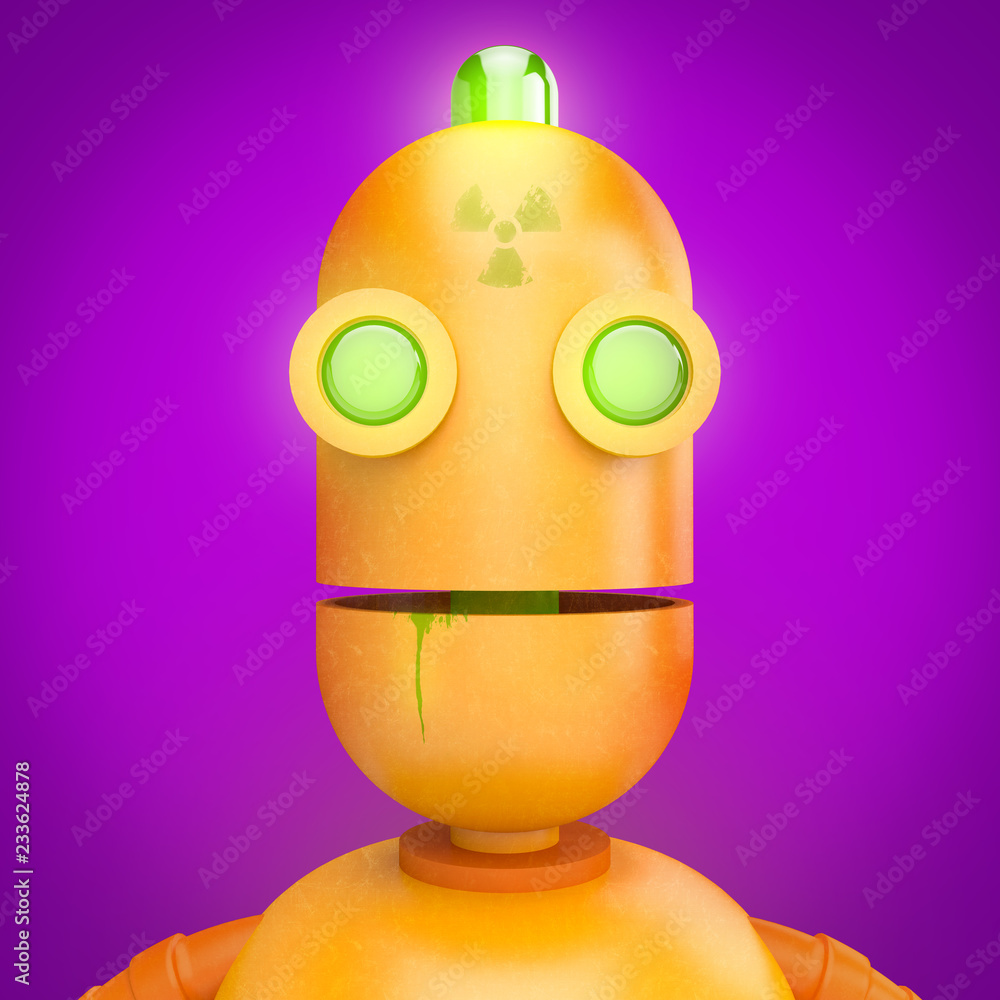 3d robot in realistic colorful cartoon retro style. Character portrait for illustration.
