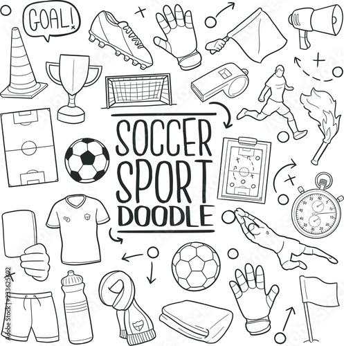 Soccer Football Team Sport Doodle Icon Hand Draw Line Art	