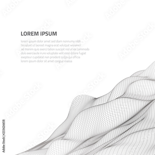 3d illustration. Abstract landscape on a white background. Cyberspace grid.