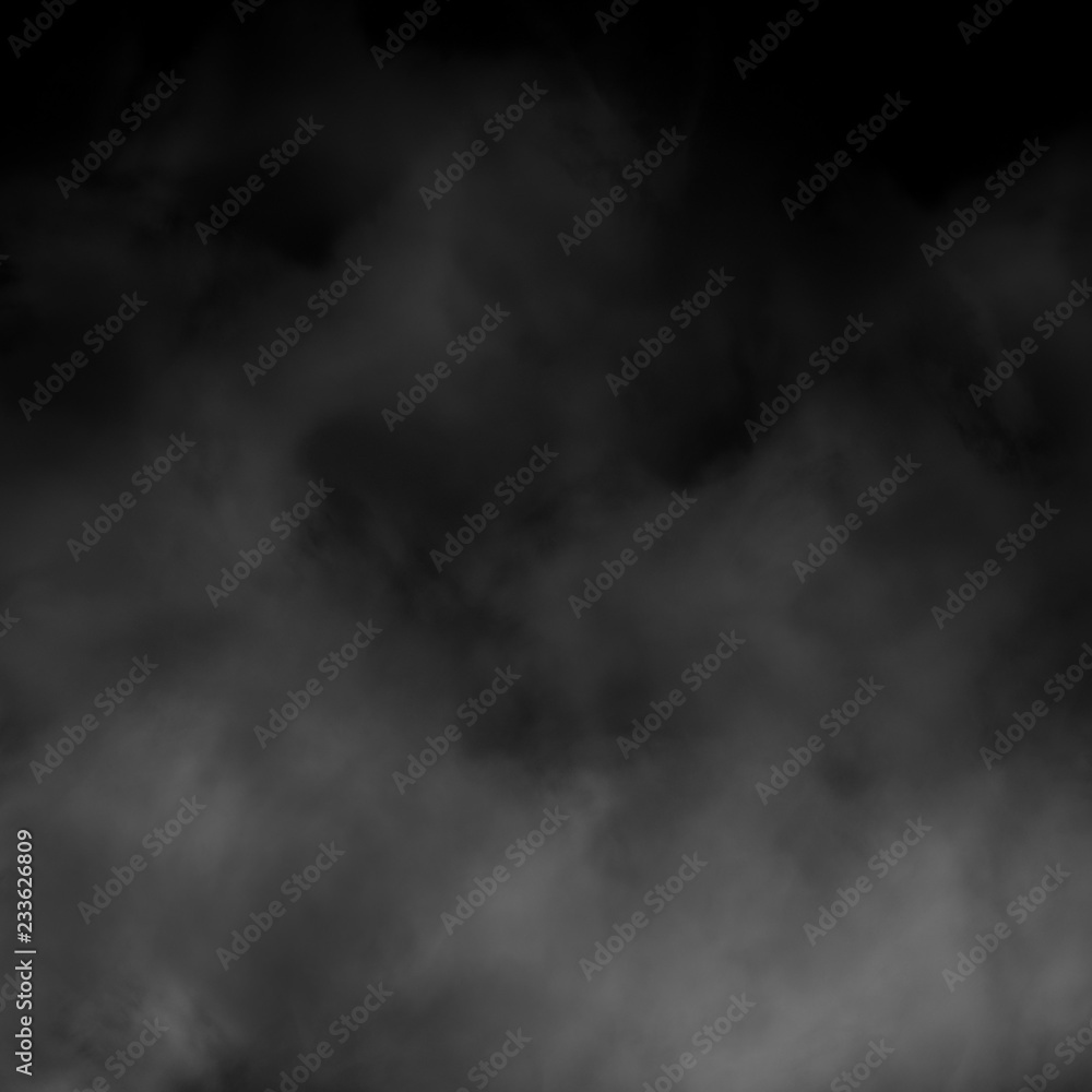 White fog and mist effect on black stage studio showcase room background.