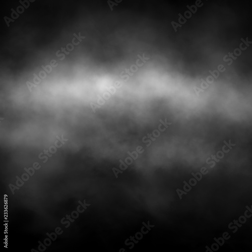 White fog and mist effect on black stage studio showcase room background.