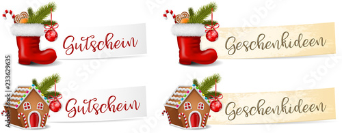 Weihnachten Banner Set mit Lebkuchen Weihnachtsmann Nikolaus Stiefel Geschenkidee Gutschein Vektor