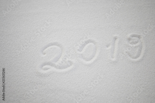 2019 written on the snow. Happy new 2019 year. Empty space for your text