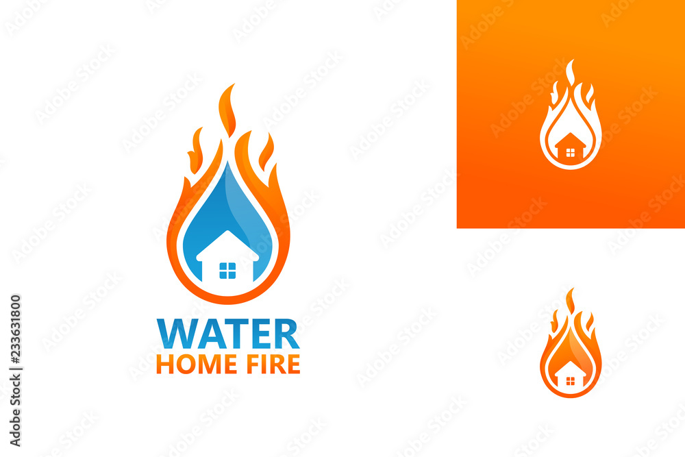 Water House Fire Logo Template Design Vector, Emblem, Design Concept