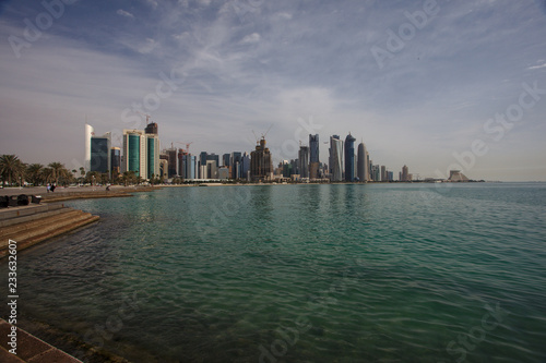 Doha new city skyline from corniche road