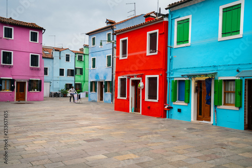 view of the brightly colored houses in Burano istand, Venice, Italy