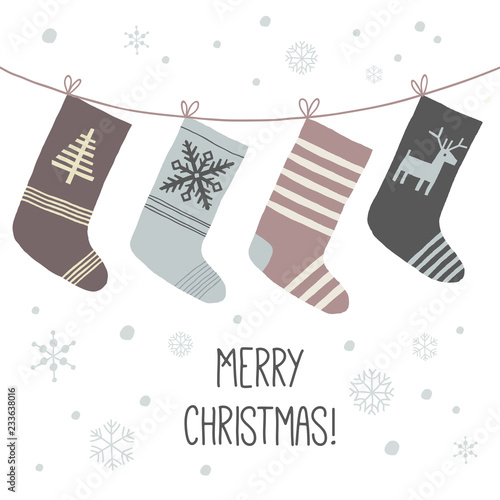 Christmas socks. A set of socks for the holiday. Cartoon vector hand drawn eps 10 illustration isolated on white background in a flat style.
