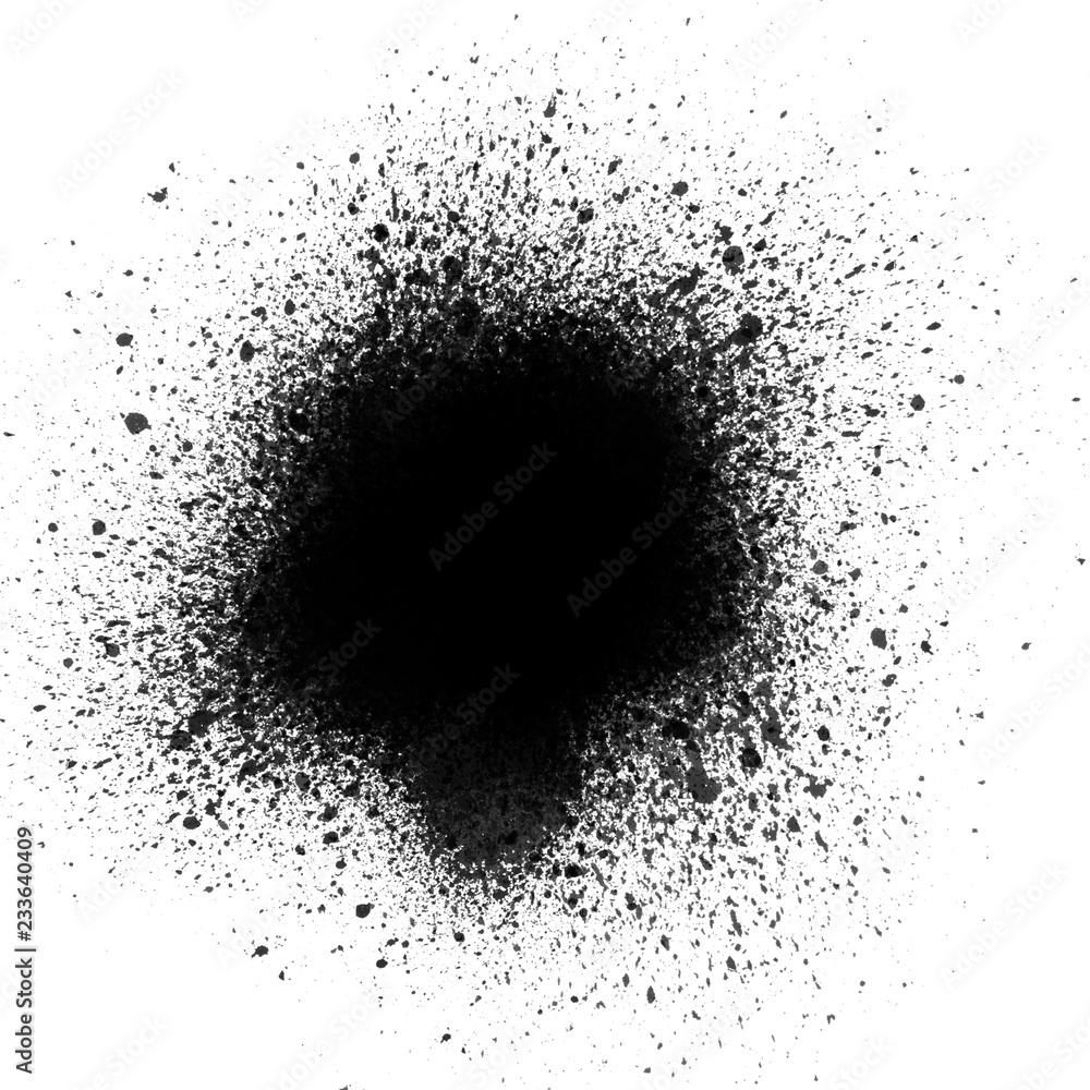 Realistic grunge graffiti spray paint effect on the white wall background. Isolated black ink texture. Realistic grunge graffiti spray paint effect on the white wall background. Isolated black ink texture.