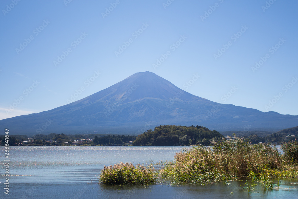 Mt.Fuji clearly without snow cap in the summer season.