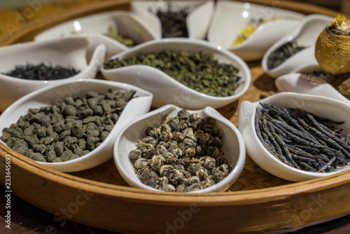 Collection of Chinese teas in traditional tea ceremony