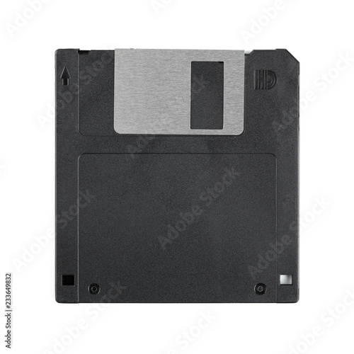 Old computer diskette over white background. Black Diskette.