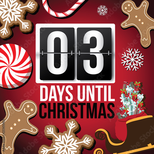 Countdown to Christmas flip number advent calendar with flat lay Christmas items. EPS 10 vector illustration. Day 3.