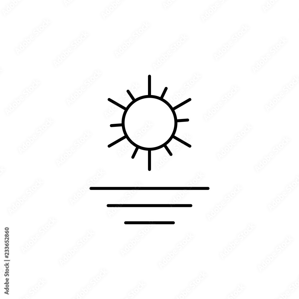 Sunrise sign icon. Outline icon isolated on white background. Sunrise sign Silhouette. Web site, page and mobile app design vector element.