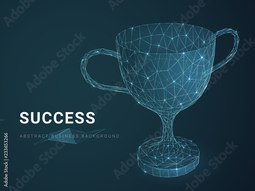 Abstract modern business background depicting success with stars and lines in shape of a trophy on blue background.