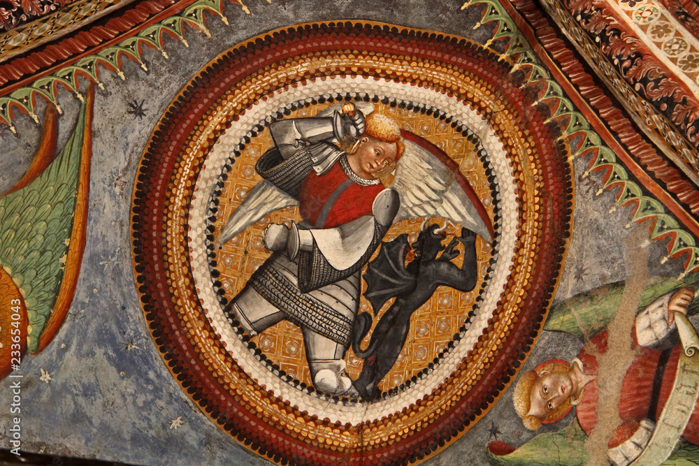 San Michele Arcangelo; affresco sul soffitto della pieve di Santa Maria in Castello, detta la Sagra; Carpi