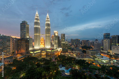 Kuala Lumpur skyline and skyscraper at night in Kuala Lumpur  Malaysia.