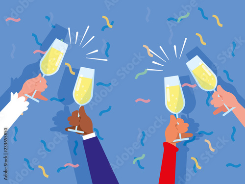 hands with cups toasting celebration party