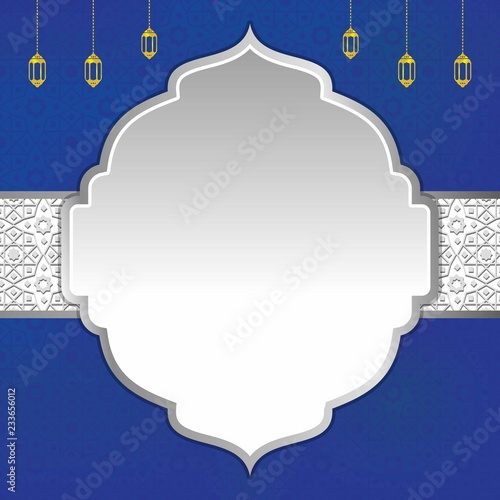 Blue islamic background with mosque silhouette