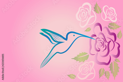 Bird and flowers postcard greetings card vector image