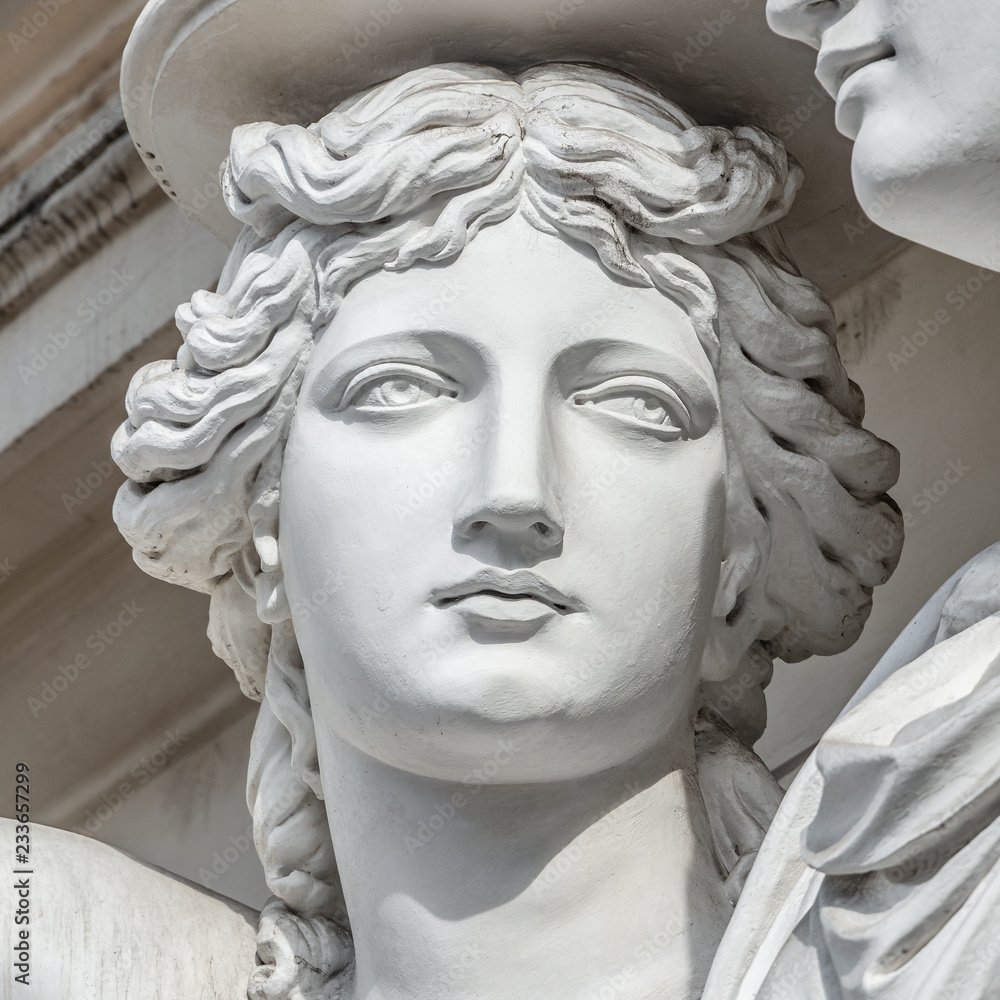 Portrait of balcony support statue of young and naked sensual Roman renaissance era women in Vienna, Austria, details, closeup Portrait of balcony support statue of young and naked sensual Roman renaissance era women in Vienna, Austria, details, closeup