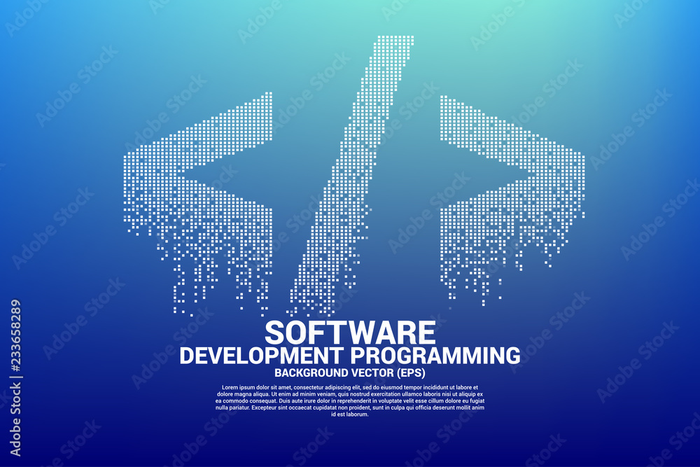 Vector software development programming tag icon with square dot pixel ...