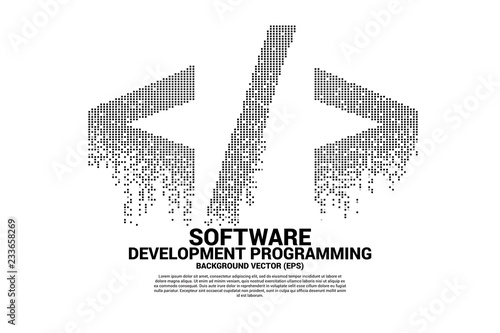 Vector Polygon software development programming tag icon with square dot pixel. Concept for Programming language technology and coding.