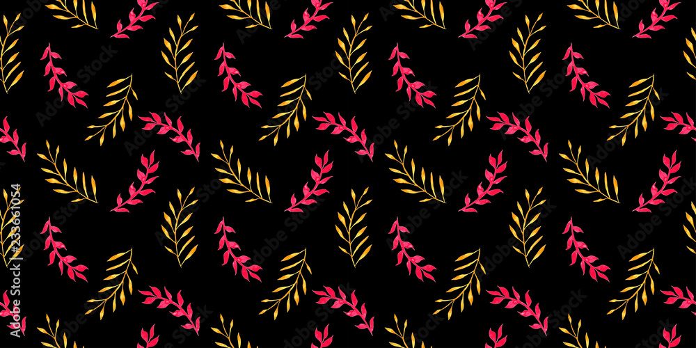 Naklejka premium pink and yellow branches on a black color
