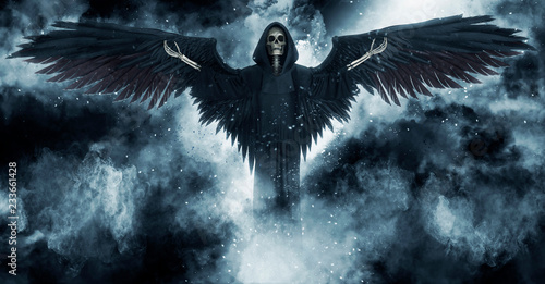 Angel of death on abstract fantasy background 3d illustration