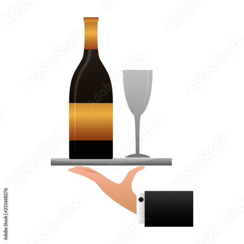 hand holding bottle champagne and glass © Gstudio